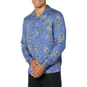 John Varvatos Men's Charlie Camp Collar Long Sleeve Shirt, Royal Blue Size: XL